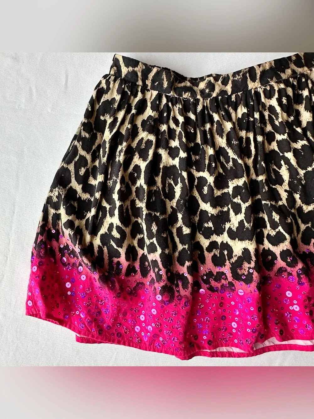 Justice Girls Skort Short Leopard Print Hot Pink Sparkly Ombre Skirt Size 18